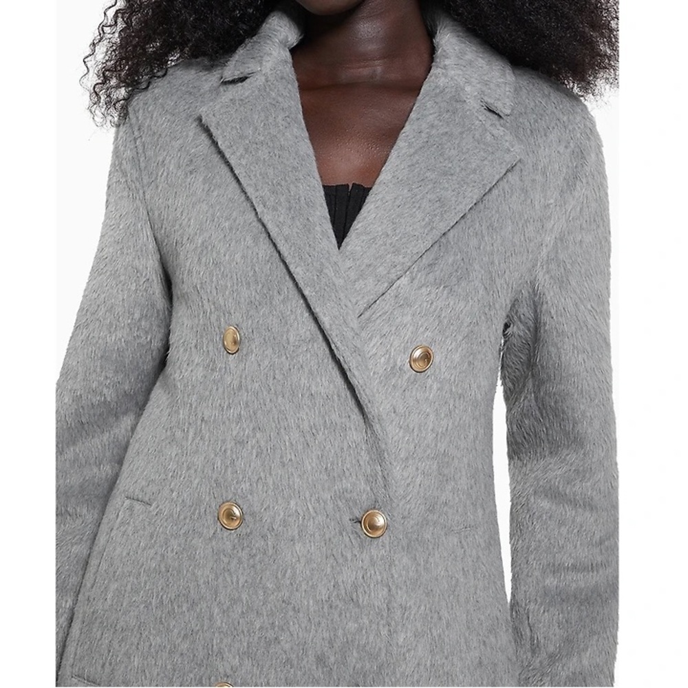 GUESS NWT Textured Wool Blend Double Breasted Coat Light Stone Heather Size S - Picture 3 of 16
